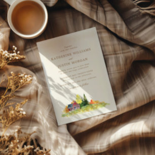 Watercolor Autumn Nature Inspired Wedding Invitation
