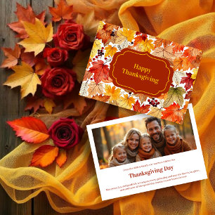 Watercolor Autumn Overlapping Leaves Thanksgiving Holiday Card