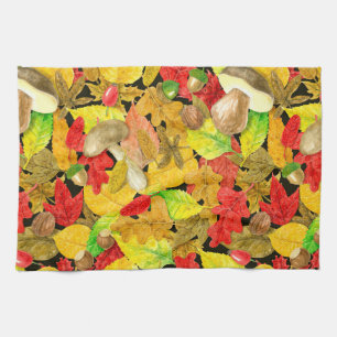 Watercolor autumn pattern tea towel
