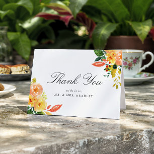 Watercolor Autumn Peach Floral Wedding Thank You Card