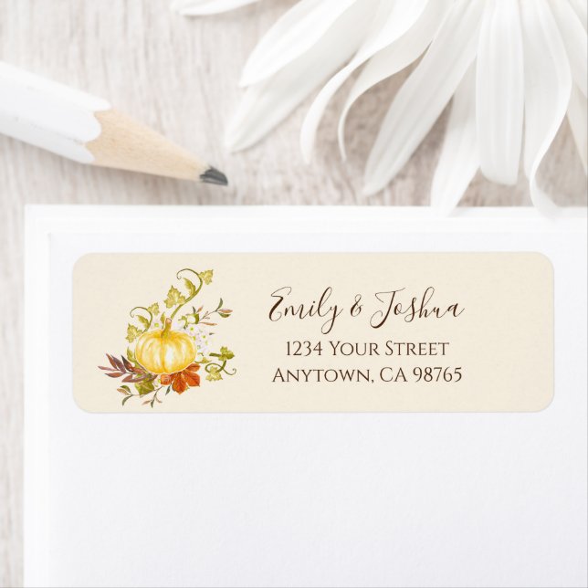 Watercolor Autumn Pumpkin and Leaves Address (Insitu)