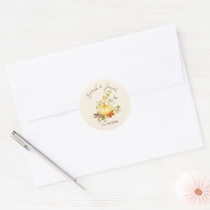 Watercolor Autumn Pumpkin and Leaves Classic Round Sticker