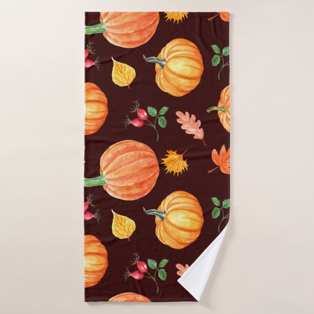 Watercolor Autumn Pumpkin Floral Pattern Bath Towel (Bath Towel)