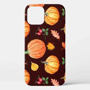Watercolor Autumn Pumpkin Floral Pattern iPhone 12 Case