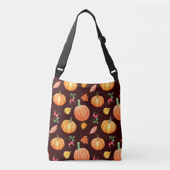 Watercolor Autumn Pumpkin Floral Pattern Crossbody Bag (Front)