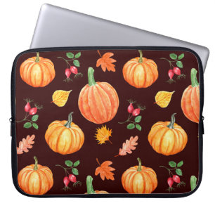 Watercolor Autumn Pumpkin Floral Pattern Laptop Sleeve