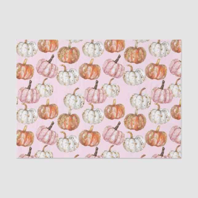 Watercolor Autumn Pumpkin Pattern Fall Decoupage Tissue Paper (Front)