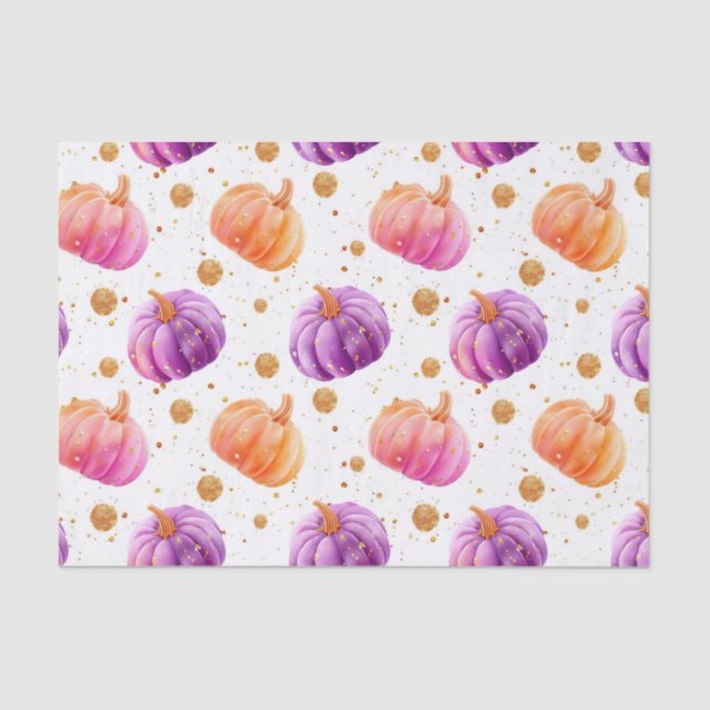 Watercolor Autumn Pumpkin Pattern Fall Decoupage Tissue Paper (Front)