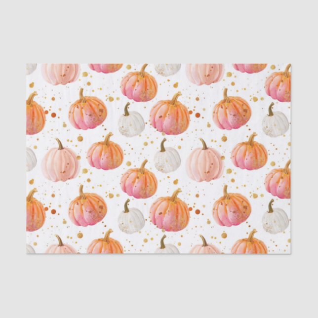 Watercolor Autumn Pumpkin Pattern Fall Decoupage Tissue Paper (Front)