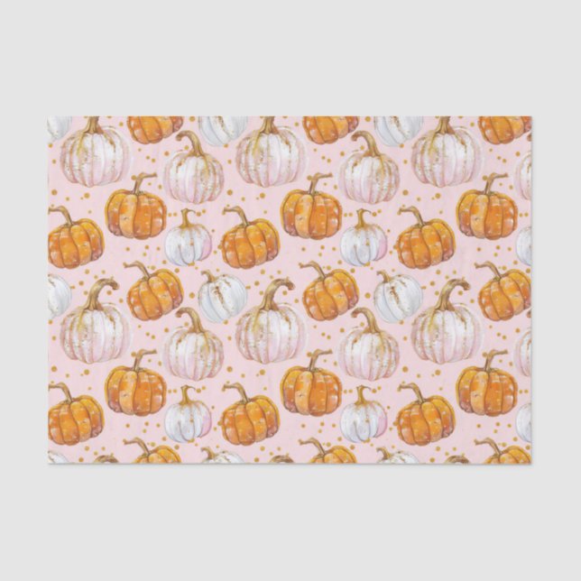 Watercolor Autumn Pumpkin Pattern Fall Decoupage Tissue Paper (Front)