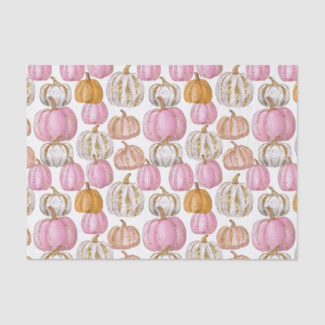 Watercolor Autumn Pumpkin Pattern Fall Decoupage Tissue Paper (Front)