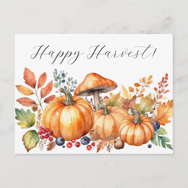 Watercolor Autumn Pumpkin Postcard (Front)
