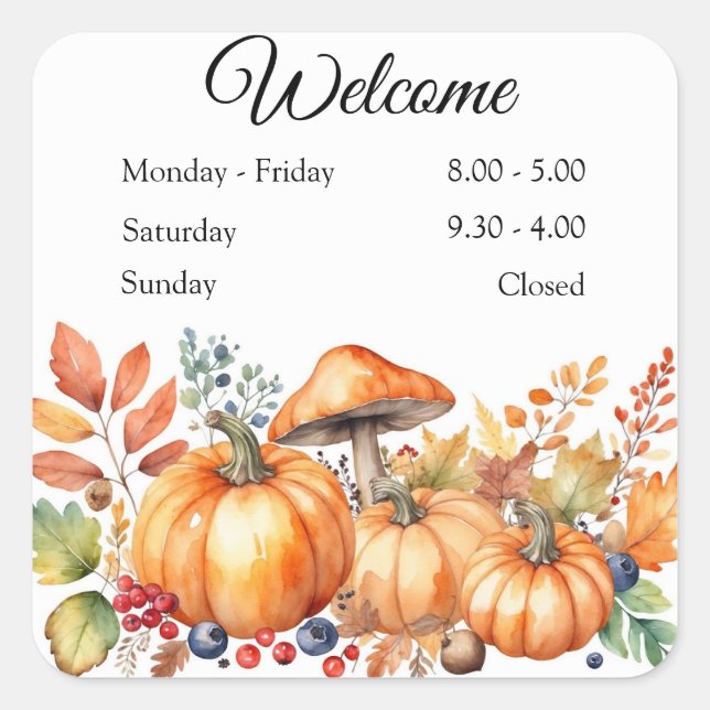 Watercolor Autumn Pumpkin Square Sticker (Front)