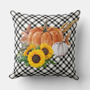 Watercolor Autumn Pumpkin Sunflowers Thanksgiving Cushion