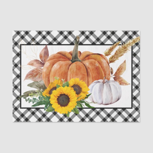 Watercolor Autumn Pumpkin Sunflowers Thanksgiving  Tissue Paper (Front)