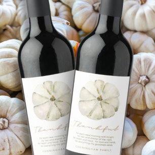 Watercolor Autumn Pumpkin Thankful Thanksgiving Wine Label
