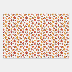 Watercolor Autumn Pumpkins and Fall Leaves Wrappin Wrapping Paper Sheet