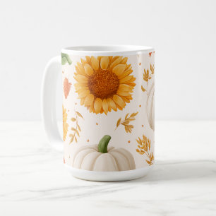 Watercolor Autumn Pumpkins & Sunflowers Pattern Coffee Mug