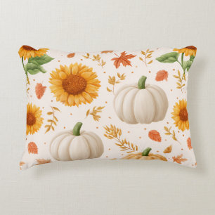 Watercolor Autumn Pumpkins & Sunflowers Pattern Decorative Cushion