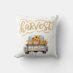 Watercolor Autumn Pumpkins,Vintage Harvest Truck Cushion
