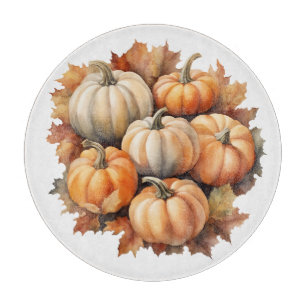 Watercolor Autumn Pumpkins with Leaves Cutting Board