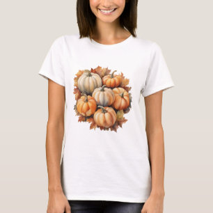 Watercolor Autumn Pumpkins with Leaves T-Shirt