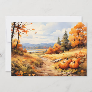 Watercolor Autumn Road Pumpkin Falling Leaves Announcement