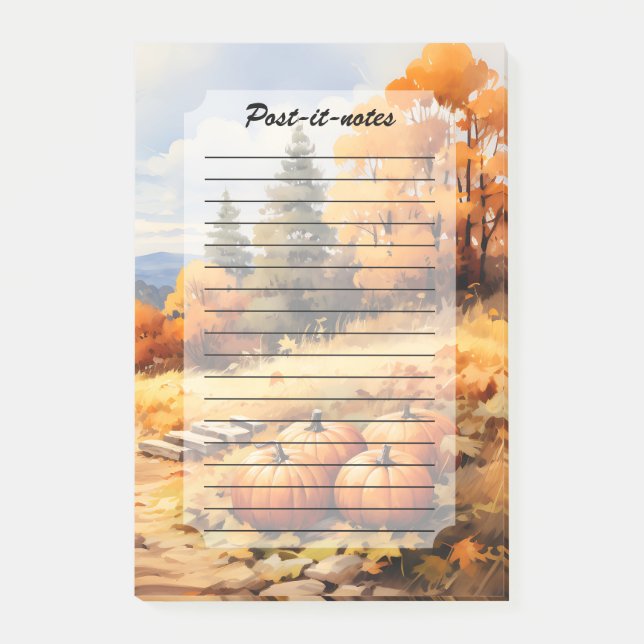 Watercolor Autumn Road Pumpkin Falling Leaves Post-it Notes (Front)