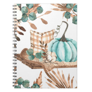 Watercolor autumn seamless pattern with coloured p notebook