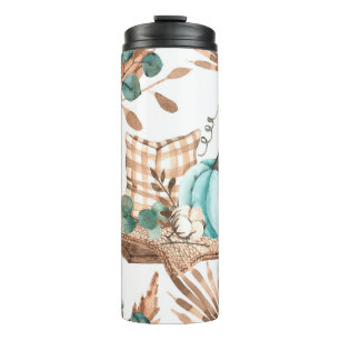 Watercolor autumn seamless pattern with coloured p thermal tumbler