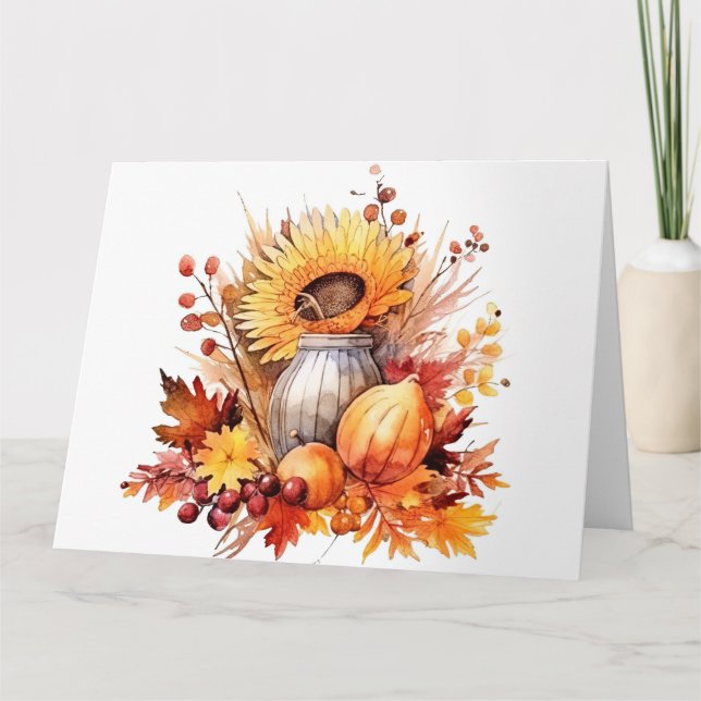Watercolor Autumn Sunflower & Elements Card (Front)