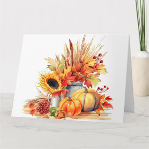 Watercolor Autumn Sunflower & Pumpkins Card