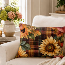 Watercolor Autumn Sunflowers & Floral Plaid