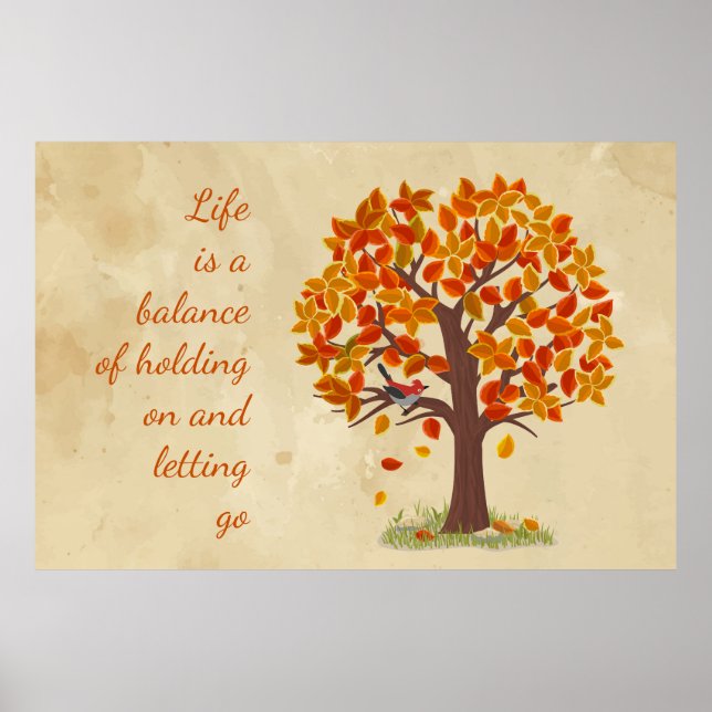 Watercolor Autumn Tree Life is Balance Quote  Poster (Front)