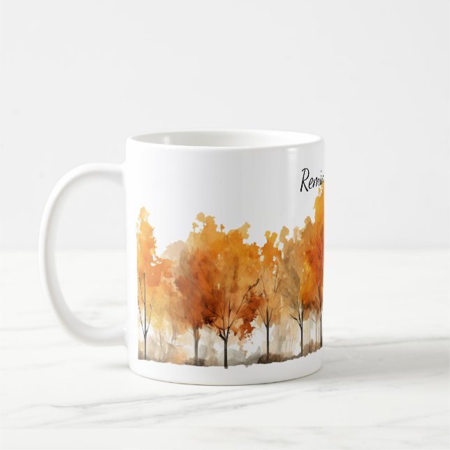 Watercolor Autumn Trees in a Row Personalised Coffee Mug (Left)