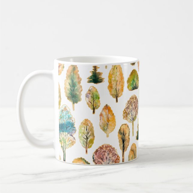 Watercolor autumn trees, seamless pattern. coffee mug (Left)
