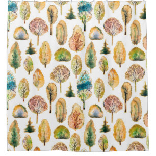 Watercolor autumn trees, seamless pattern. shower curtain
