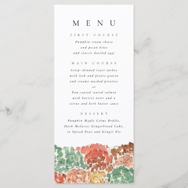 Watercolor Autumn Trees Thanksgiving Dinner Menu (Front)