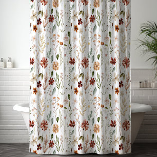 Watercolor Autumn Wildflower Garden Floral Pattern Shower Curtain