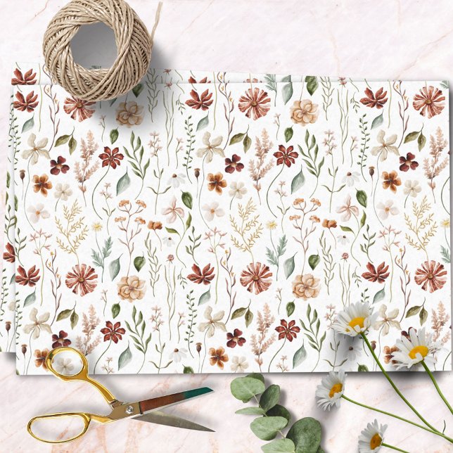 Watercolor Autumn Wildflower Garden Floral Pattern Tissue Paper (In situ)