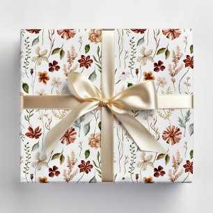 Watercolor Autumn Wildflower Garden Floral Pattern Wrapping Paper Sheet