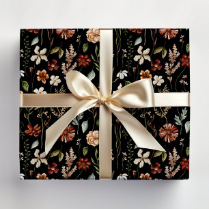 Watercolor Autumn Wildflower Garden Floral Pattern Wrapping Paper Sheet