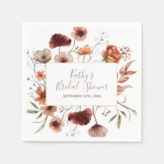 Watercolor Autumn Wildflowers Bridal shower Napkin (Front)