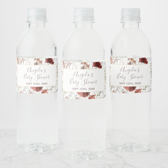 Watercolor Autumn Wildflowers Water Bottle Label (Bottles)