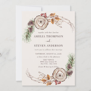 Watercolor Autumn   Woodland Wedding Invitation
