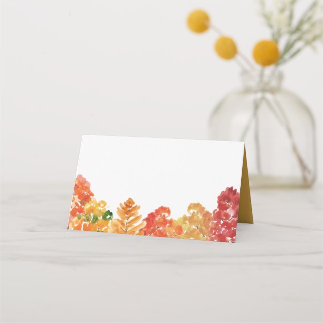 Watercolor Autumn Woodlands Fall Wedding Place Card (Front)