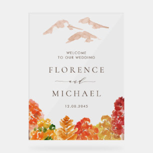 Watercolor Autumn Woodlands Fall Wedding Welcome Acrylic Sign