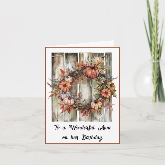 Watercolor Autumn Wreath Birthday Card for Aunt (Front)