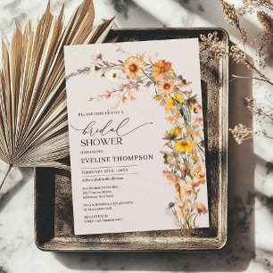 Watercolor autumn yellow orange brown wildflowers invitation