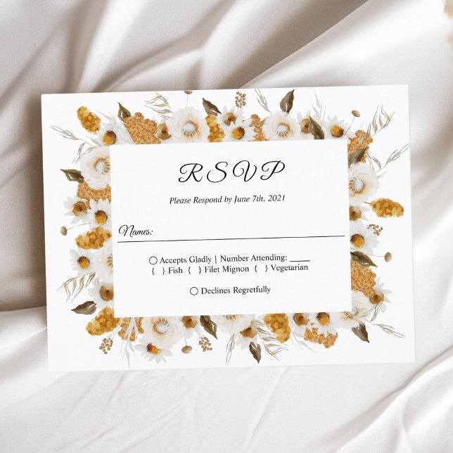 Watercolor Autumn Yellow & White Floral Frame Invitation Postcard (Creator Uploaded)